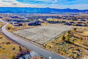 Bird's eye view of a mountainous background