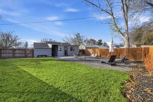 Rear view of property featuring a patio and a fenced backyard