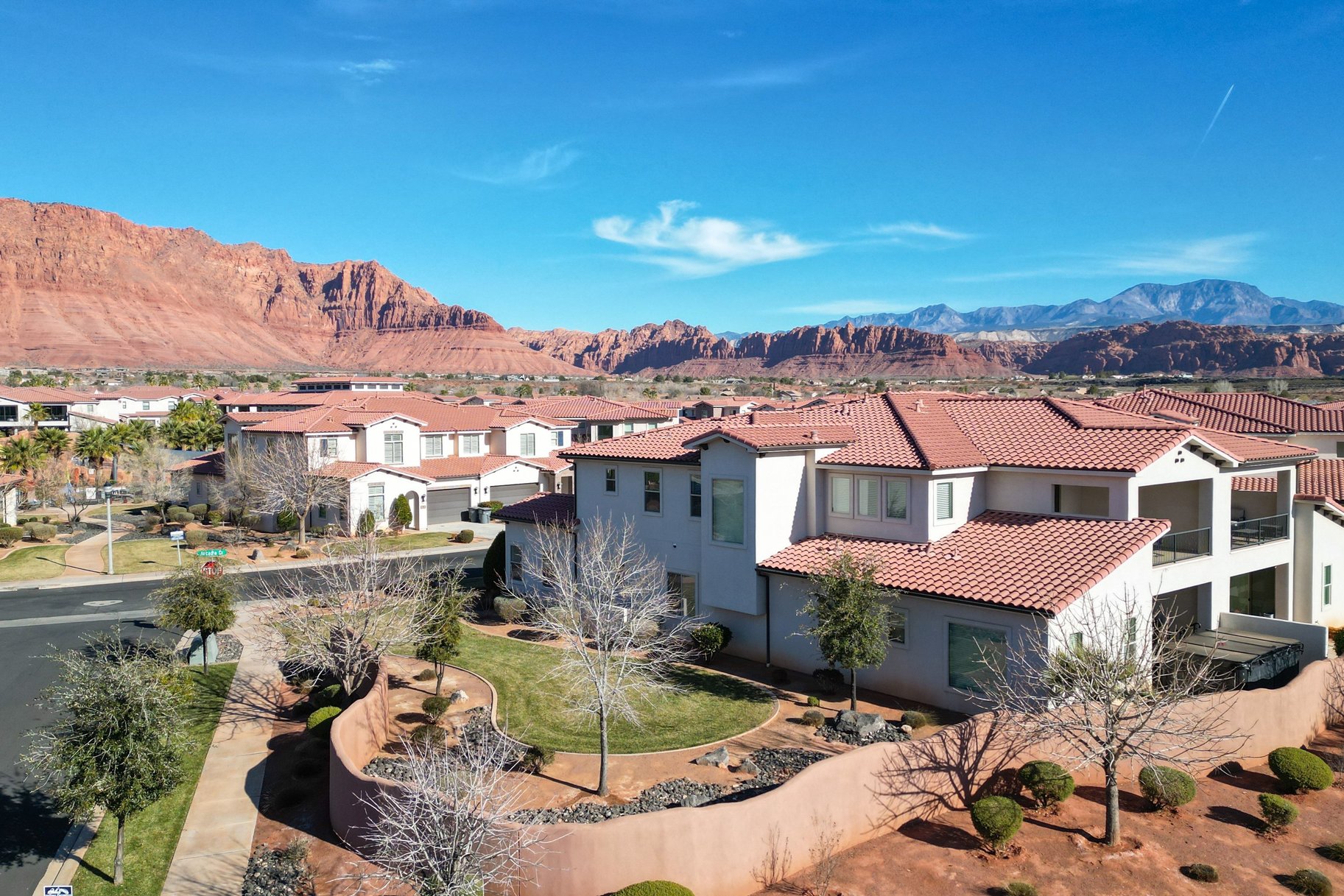 View of mountain background featuring nearby suburban area
