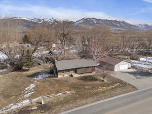 View from above of property with mountains
