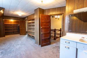 Interior space with light colored carpet