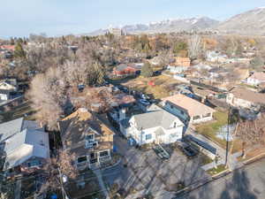 Aerial perspective of suburban area featuring mountains