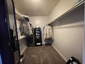 Walk in closet with dark carpet