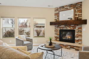 Living area with a fireplace