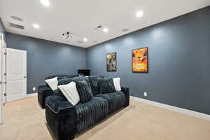 Cinema featuring carpet and recessed lighting