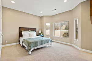 Bedroom featuring carpet and recessed lighting