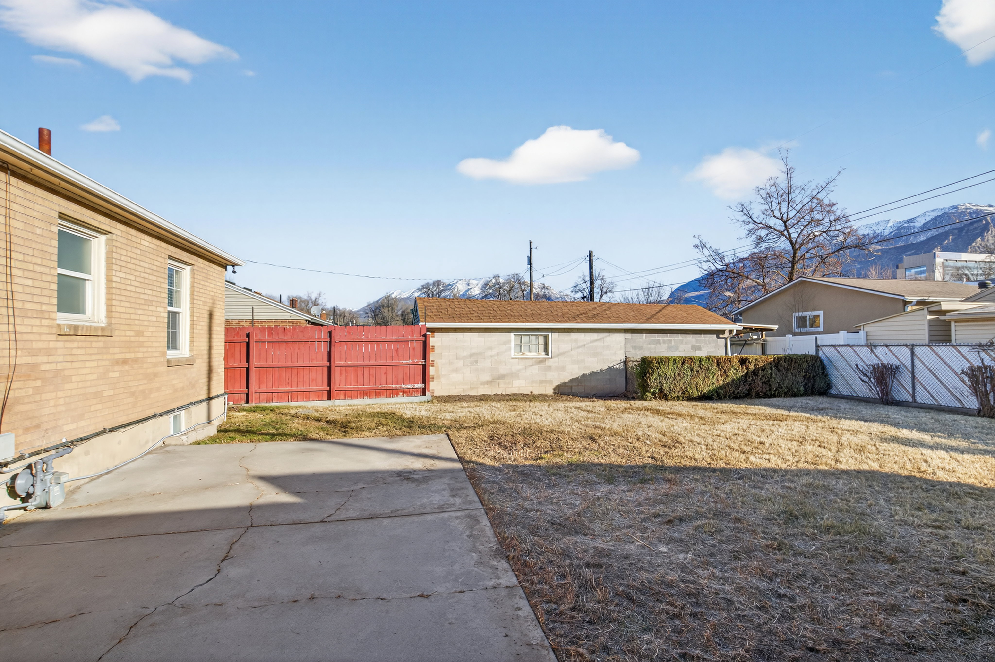 View of fenced backyard