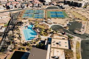Aerial view of property's location featuring a pool