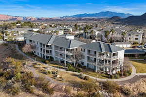 Aerial perspective of suburban area with mountains