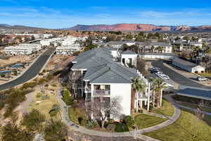 Aerial perspective of suburban area featuring mountains