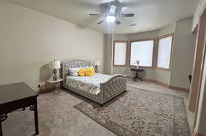 Bedroom with carpet floors and ceiling fan