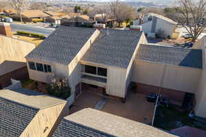 Aerial view of residential area with a mountain backdrop