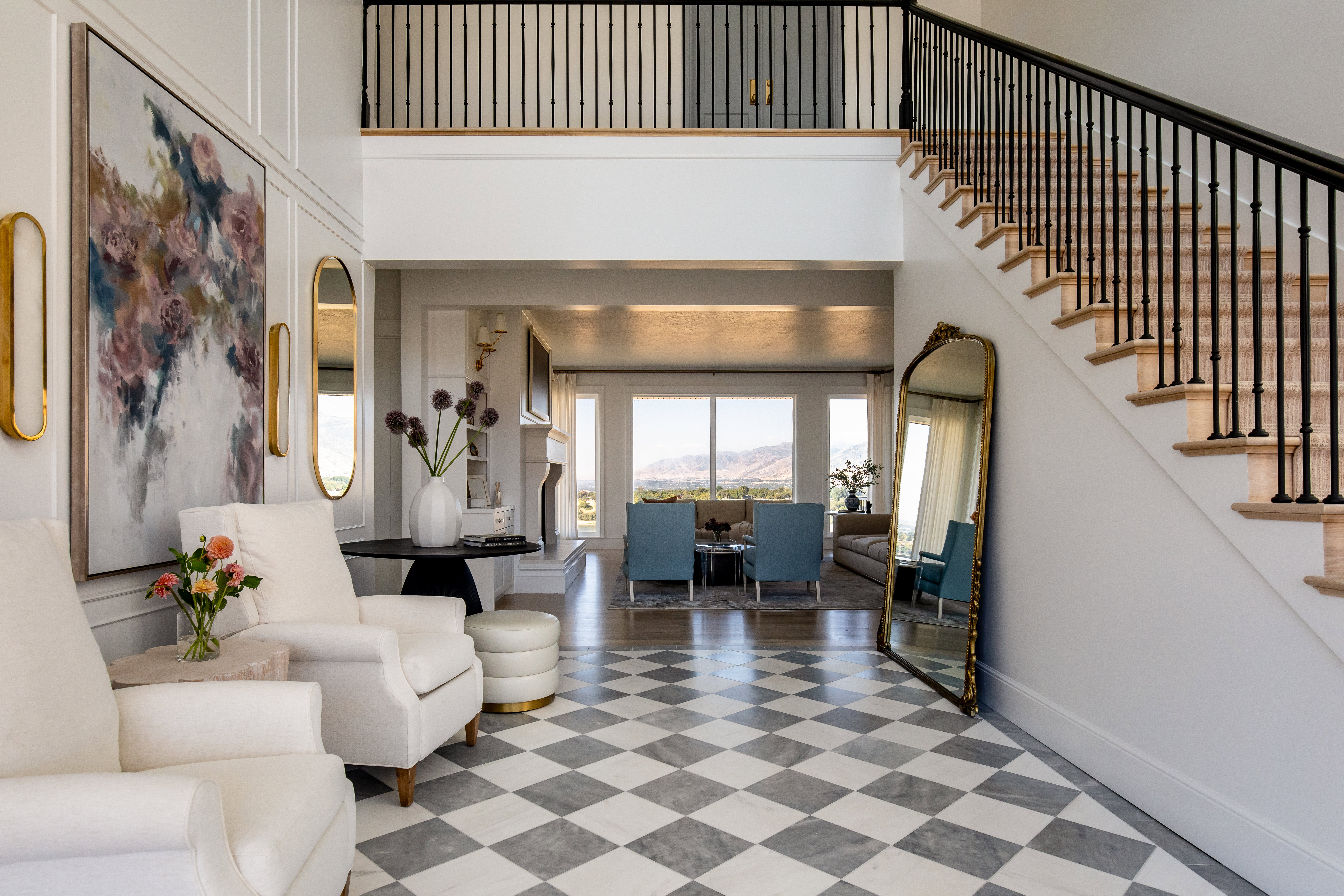 Marble tile entry, Solid Oak tread and Risers on stairs