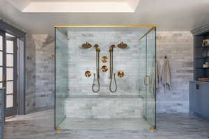 Master Shower, the hall leads to both master closets