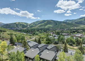 Aerial perspective of suburban area featuring mountains