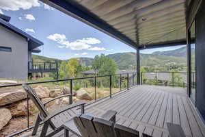 Wooden terrace with a mountain view