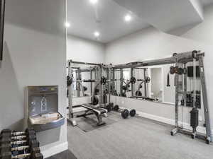 Exercise room with recessed lighting