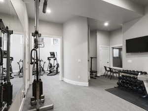 Exercise area with recessed lighting