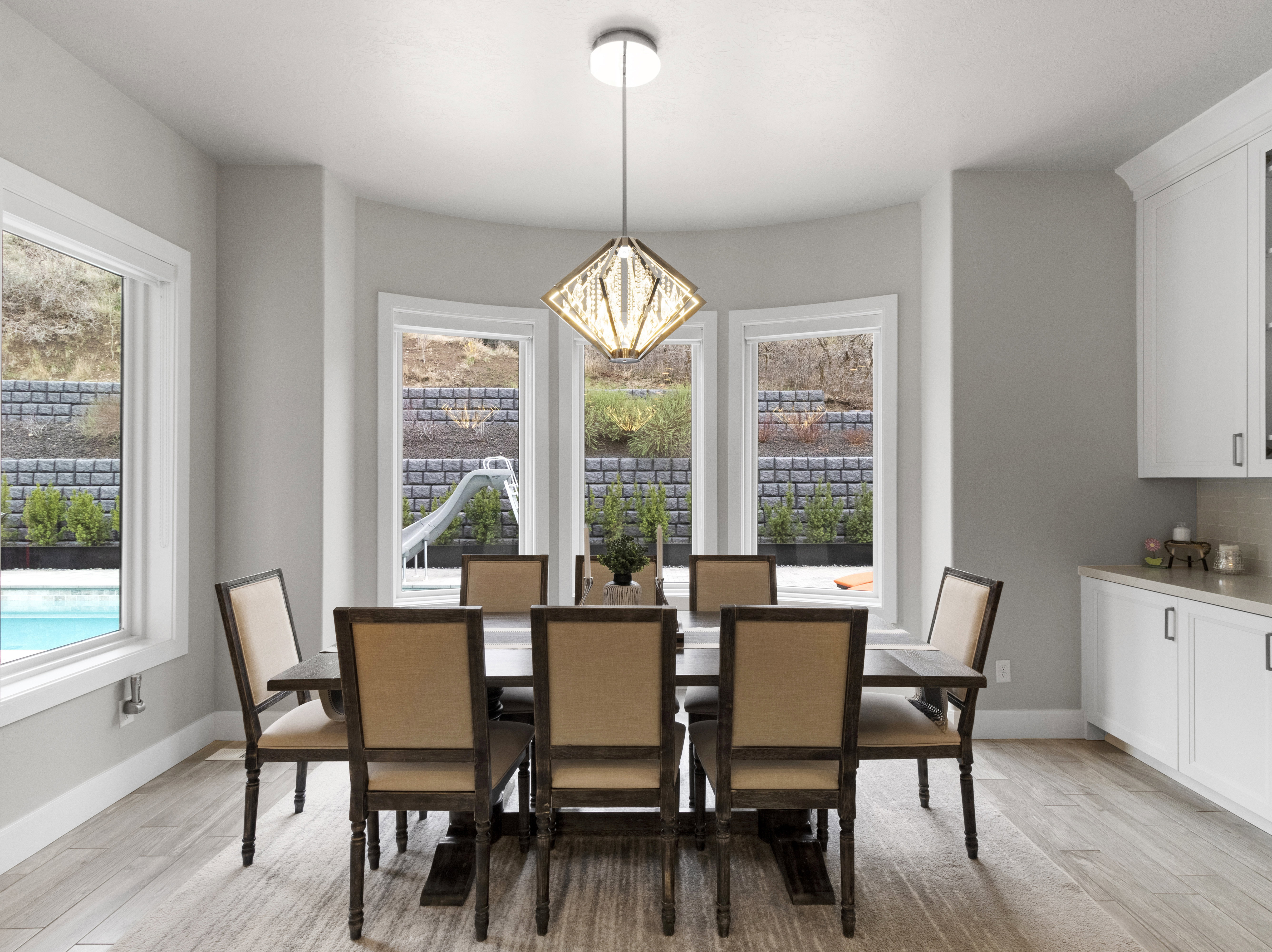 Dining room featuring a chandelier and light wood-style floors