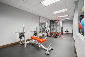 Exercise room with a drop ceiling