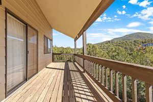 Wooden deck with a mountain view