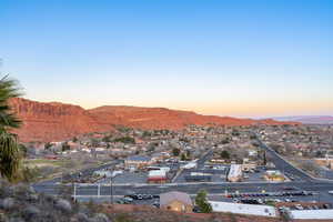 Aerial view at dusk of a mountain view