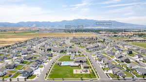 Aerial perspective of suburban area with mountains