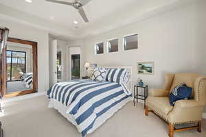Bedroom with carpet, a ceiling fan, and recessed lighting