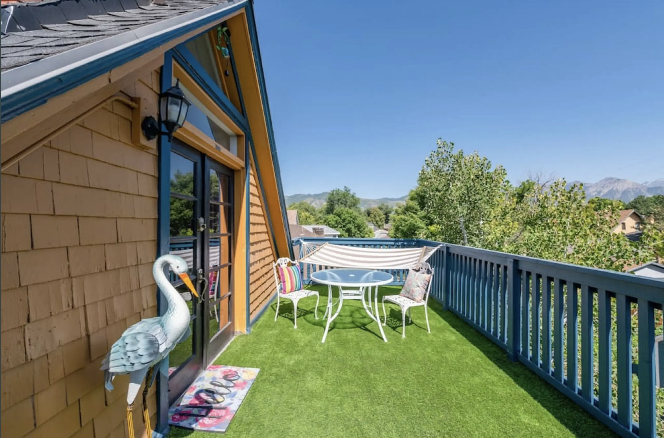Balcony with a mountain view