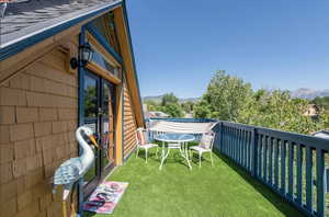 Balcony with a mountain view