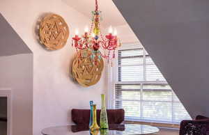 Dining area with suspended lighting