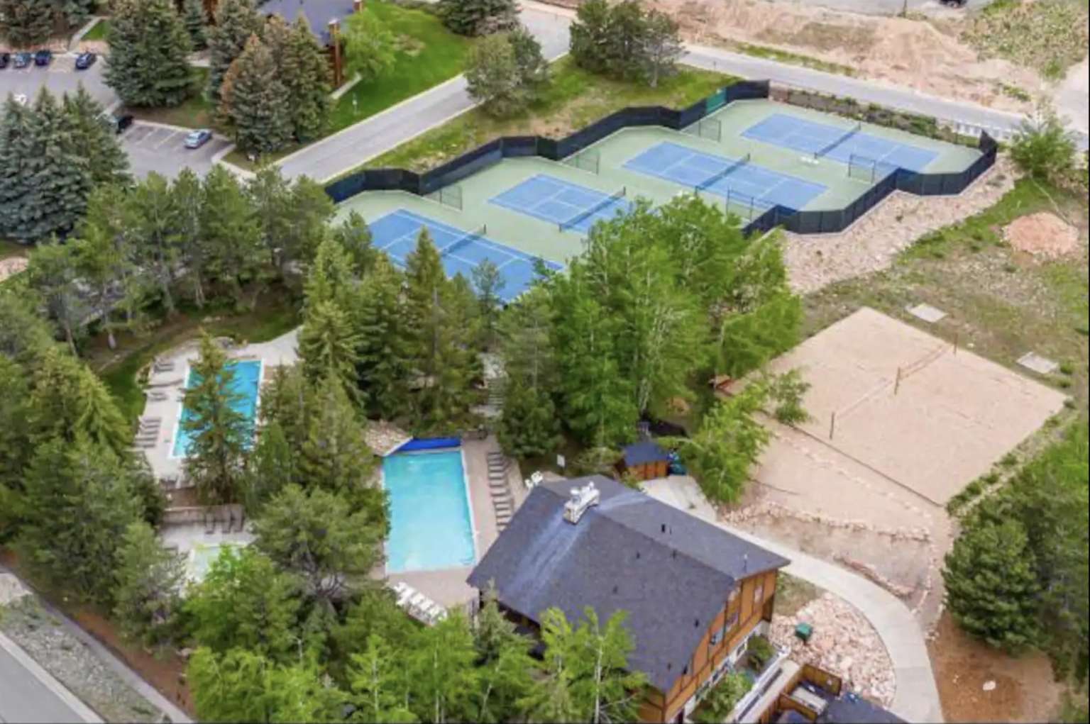 Drone / aerial view of a pool