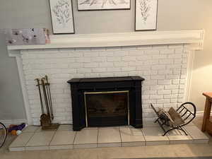 Detailed view of a brick fireplace