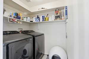 Laundry room featuring washer and clothes dryer