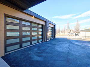 Garage with a residential view