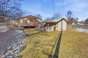 Back of house featuring a fenced backyard and a deck