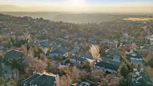 Aerial view at dusk of a residential view