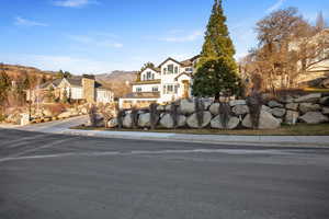 View of front of home with a mountain view