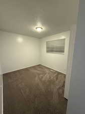 Unfurnished room with a textured ceiling and carpet