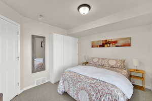 Bedroom with carpet floors and baseboards