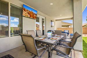 View of patio with outdoor lounge area