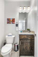 Half bathroom featuring toilet and vanity