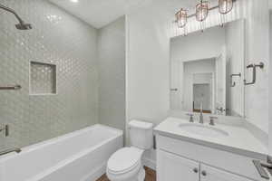 Full bathroom featuring vanity and shower / bath combination
