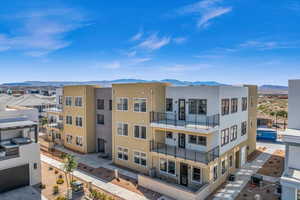 View of building exterior featuring a mountain view
