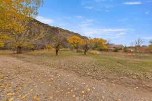 View of yard with a mountain view