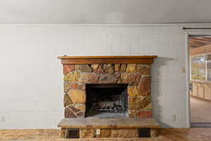 Detailed view of a stone fireplace