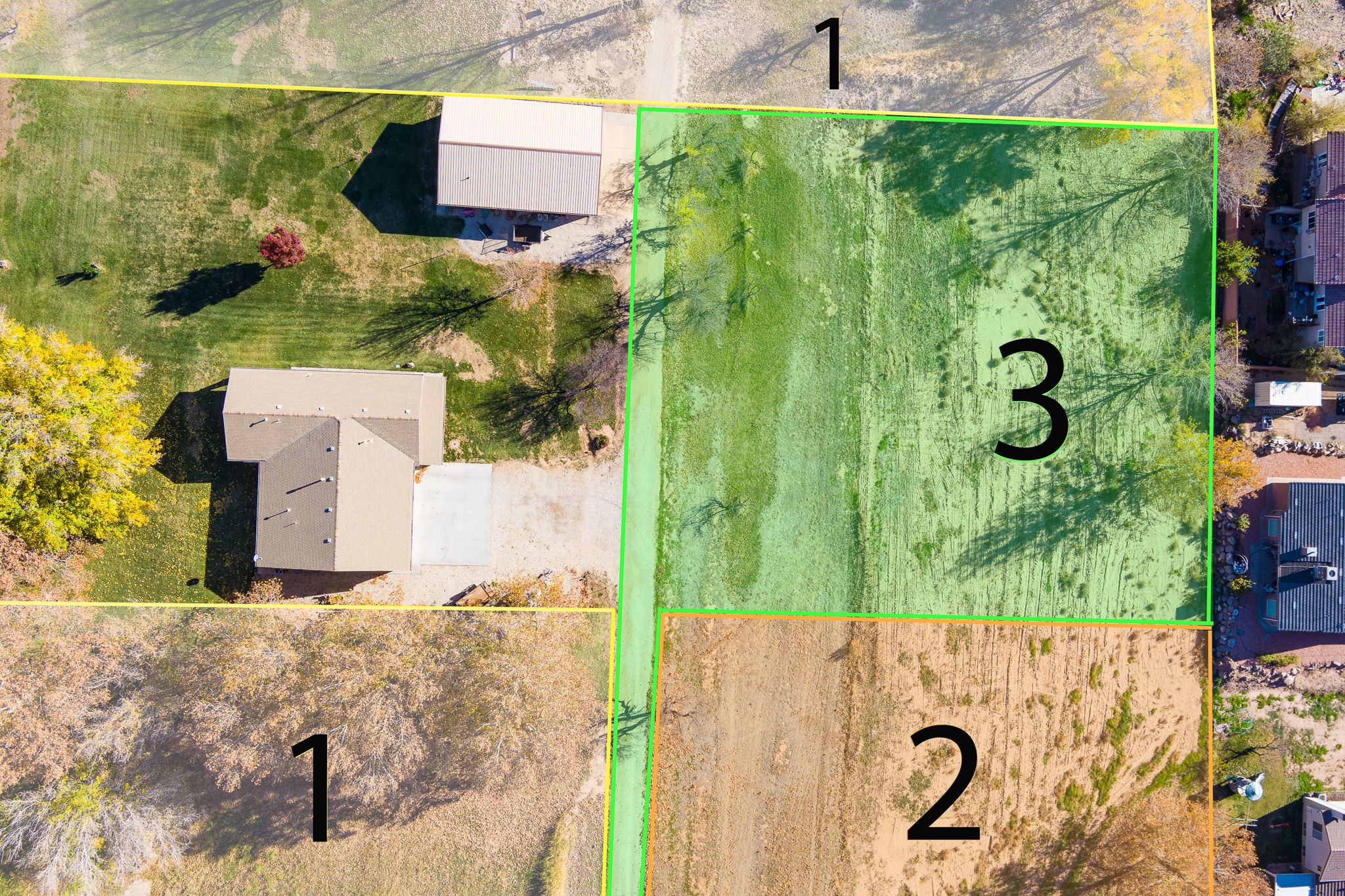Aerial overview of property's location with property boundaries highlighted