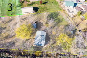 Aerial view of property's location with property parcel outlined