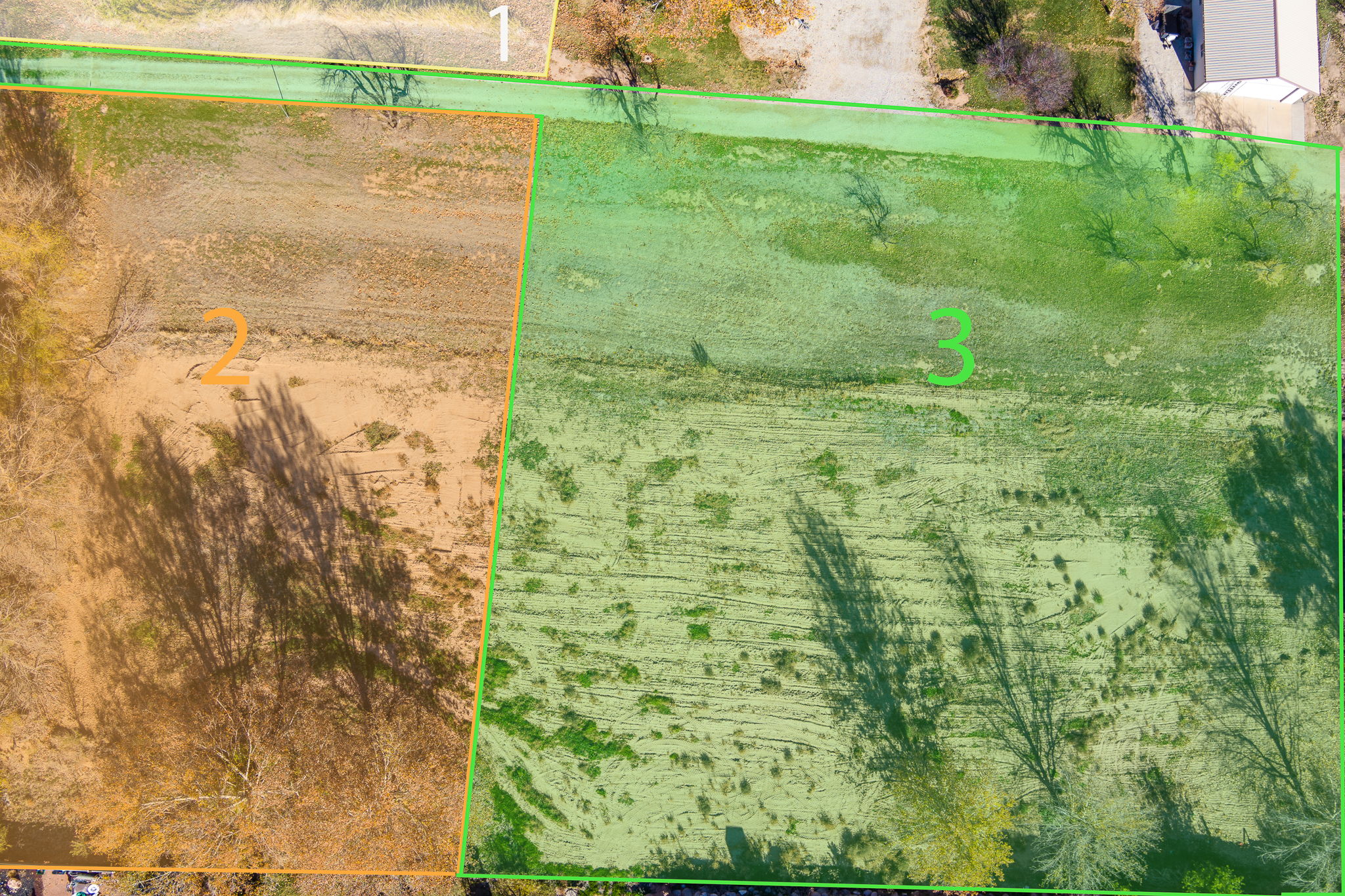 Aerial overview of property's location featuring property boundaries highlighted