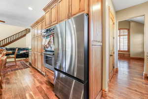 Kitchen featuring stainless steel appliances, light wood-style floors, and recessed lighting